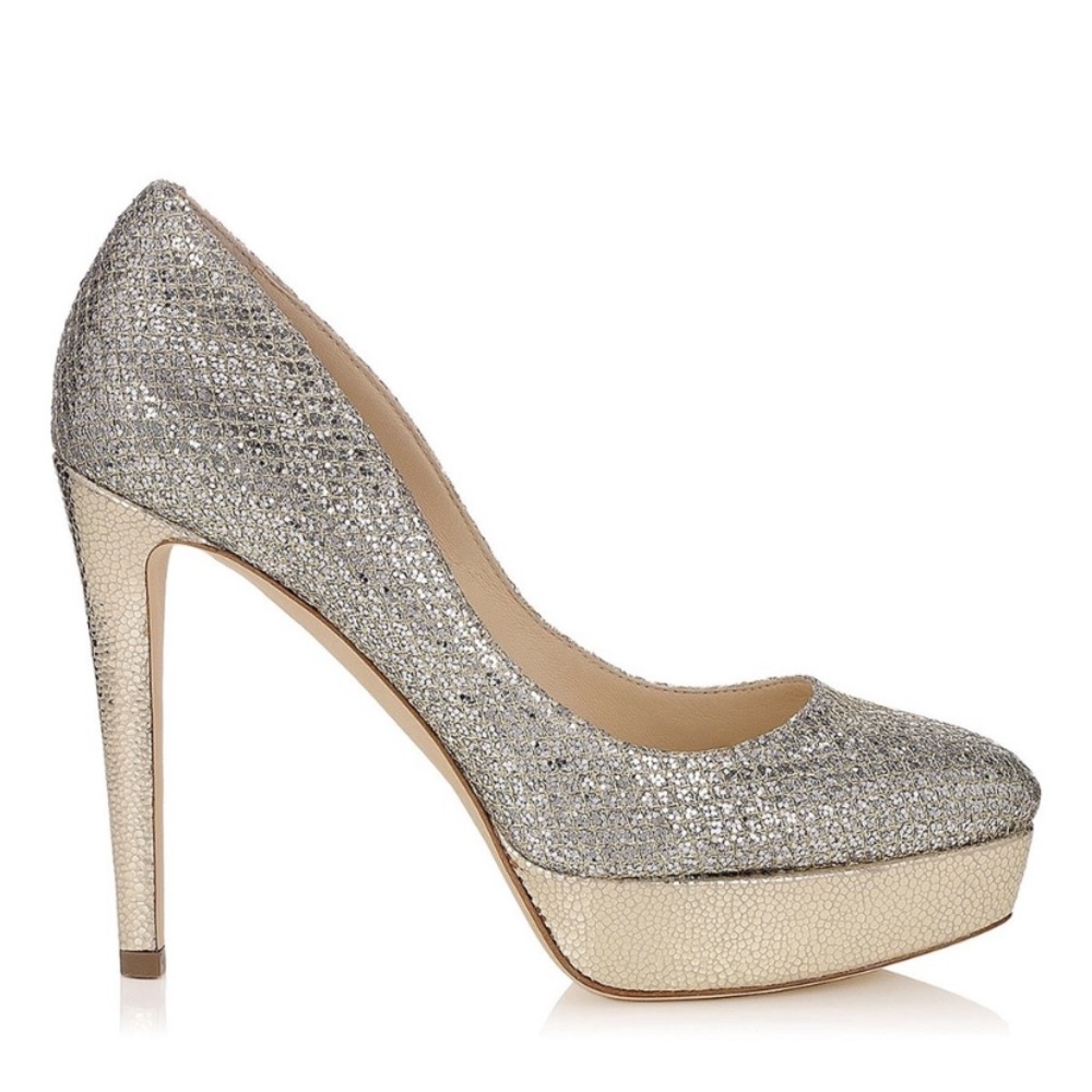 Jimmy Choo Alex Silver Champagne Platform Pumps